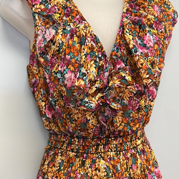 Lavender Brown Floral Flutter Sleeve Ruffled Maxi Dress - Picture 4 of 10